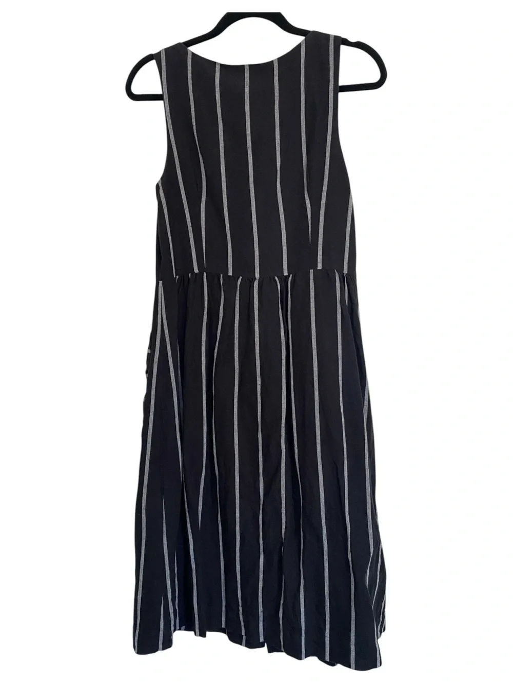 GAP Linen Cotton Striped Midi Dress Size 6 Button Front Pockets Black